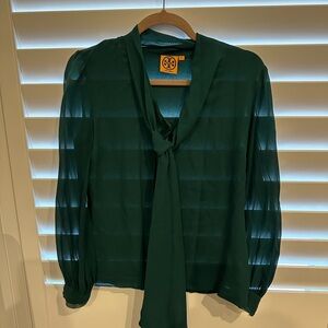 Tory Burch Deep Green Sheer Blouse